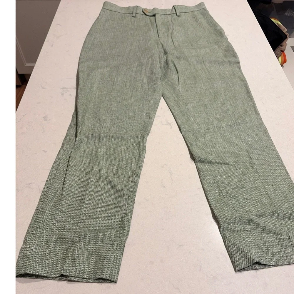 Banana Republic Trousers 29 Sage Green Herringbone Linen Tailored Fit Luxury